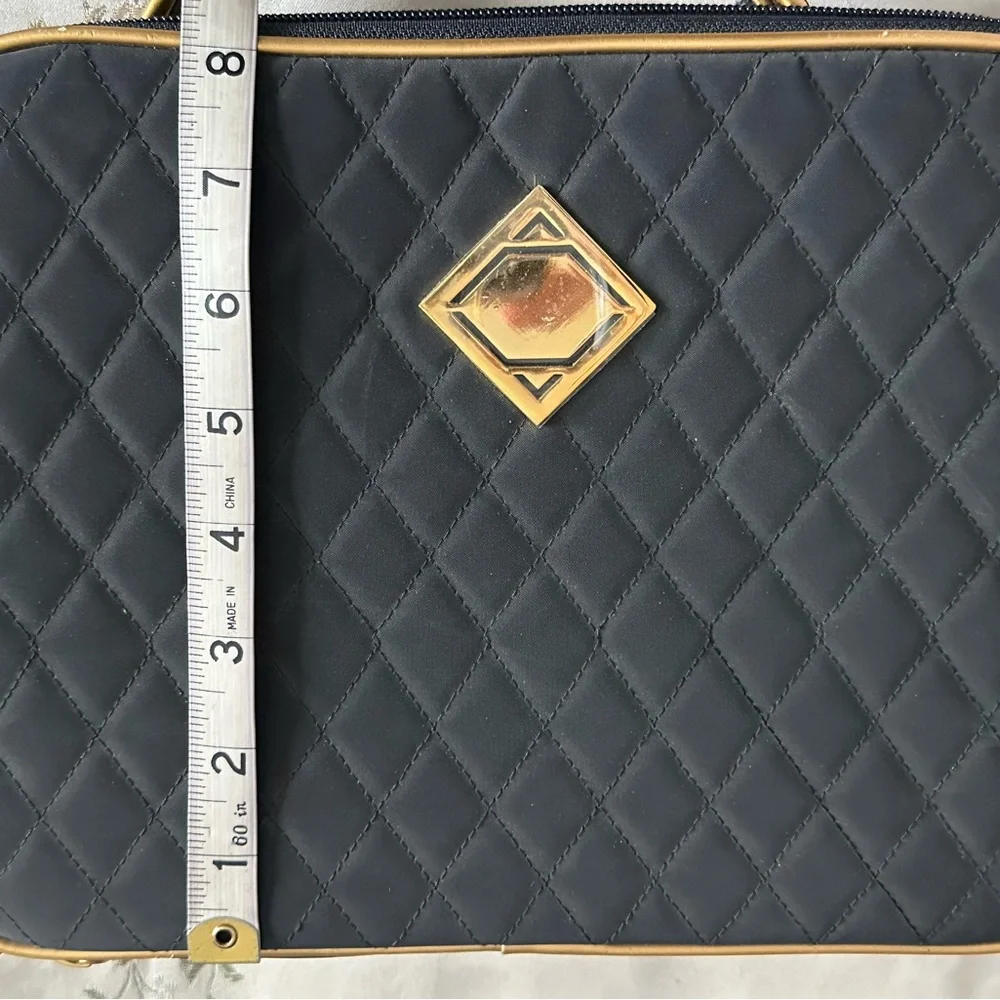 Black Quilted Makeup Bag with Gold Accents
